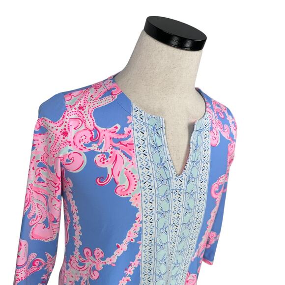 Lilly Pulitzer Karina Tunic Top Women’s Small Blue Peri Go With The Flow Pink - Picture 2 of 9